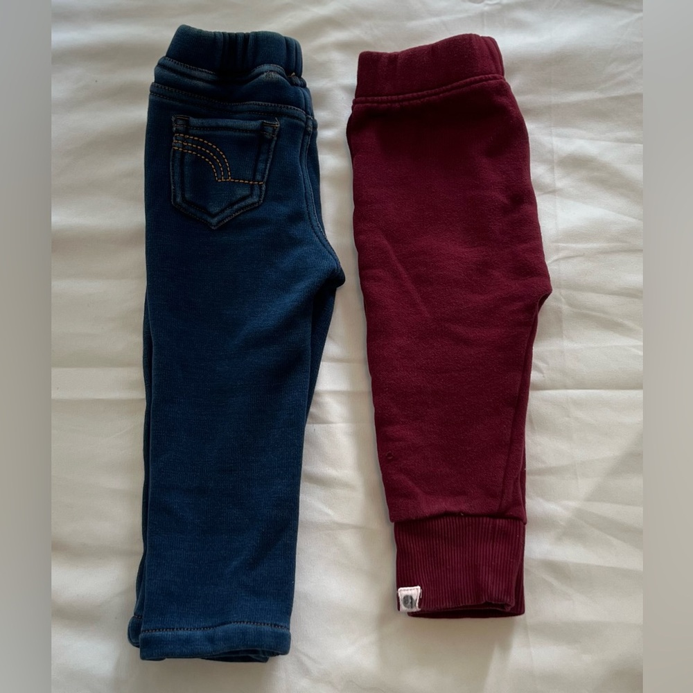 Two sets of warm & cozy winter toddler pants (inner fleece)- size 18M & 12M